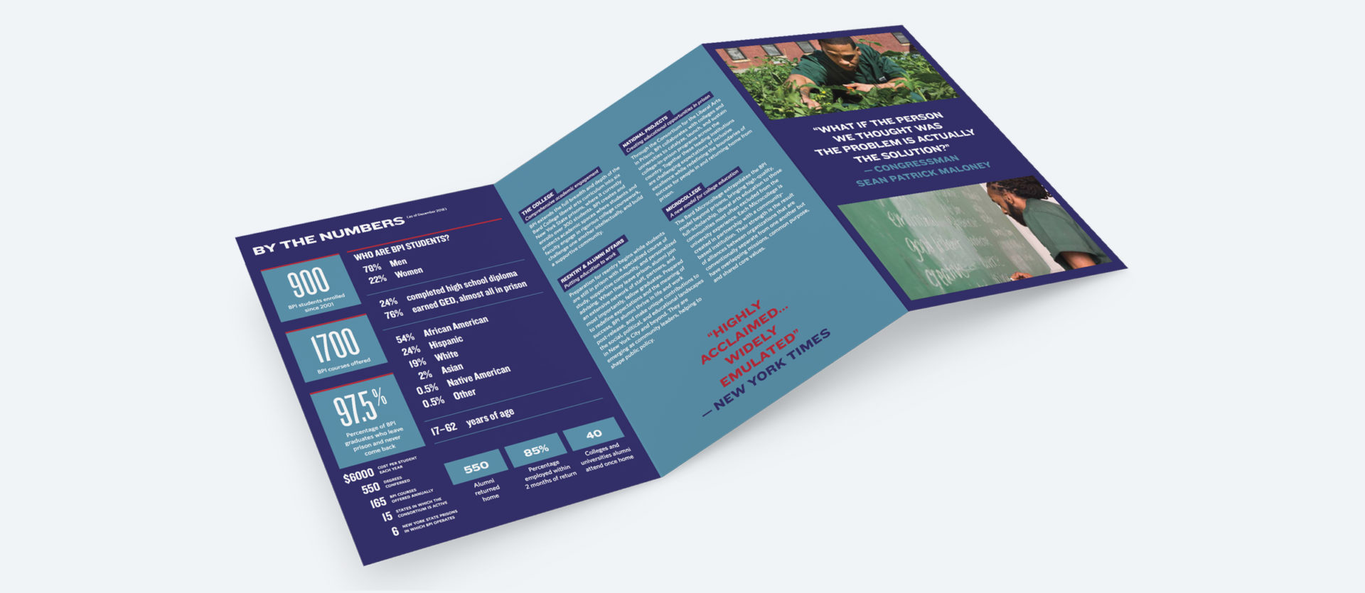 An open brochure with information about BPI.