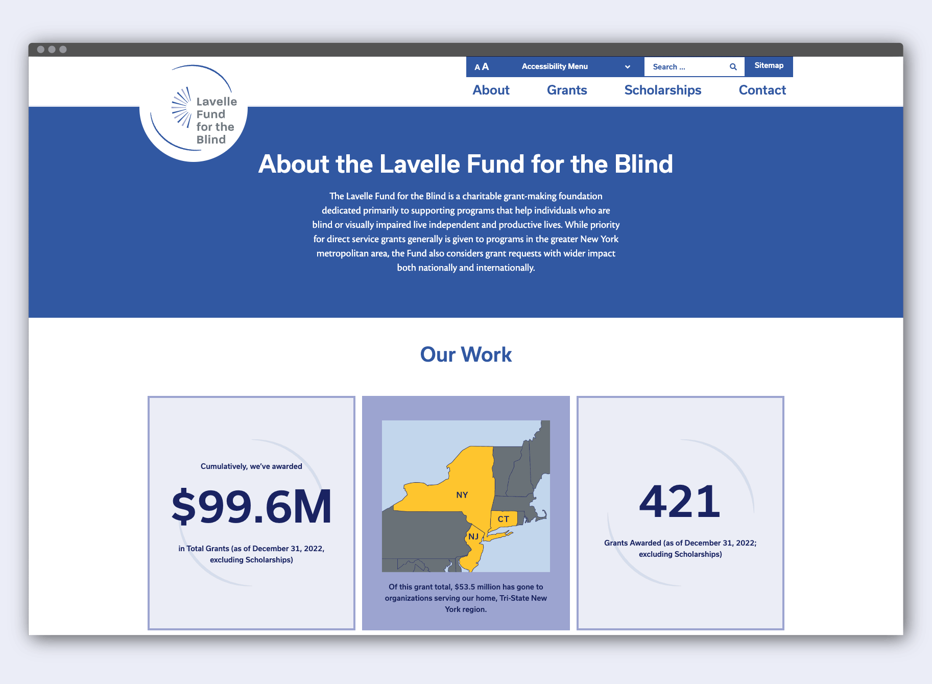 Lavelle Fund website accessibility and contrast controls.