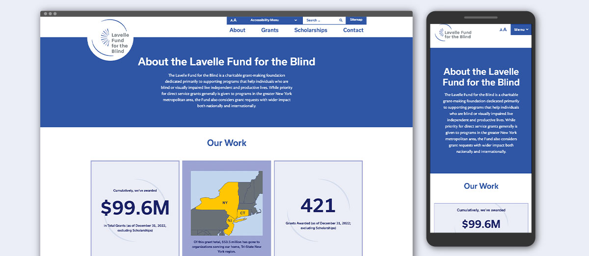 Lavelle Fund for the Blind website on desktop and mobile.